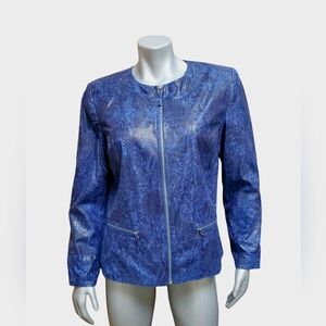 Women's JM Collection Fake Snake Skin Jacket Long Sleeve Full Zip Blue Size 14